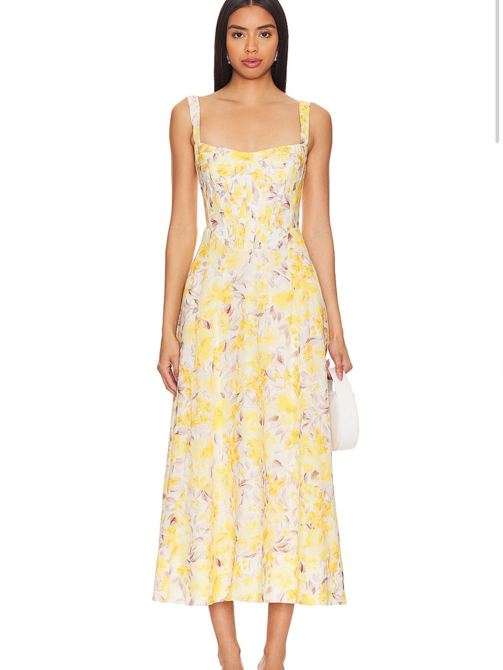 Bardot Lilah Corset Midi Dress in Yellow Floral Size 6 New